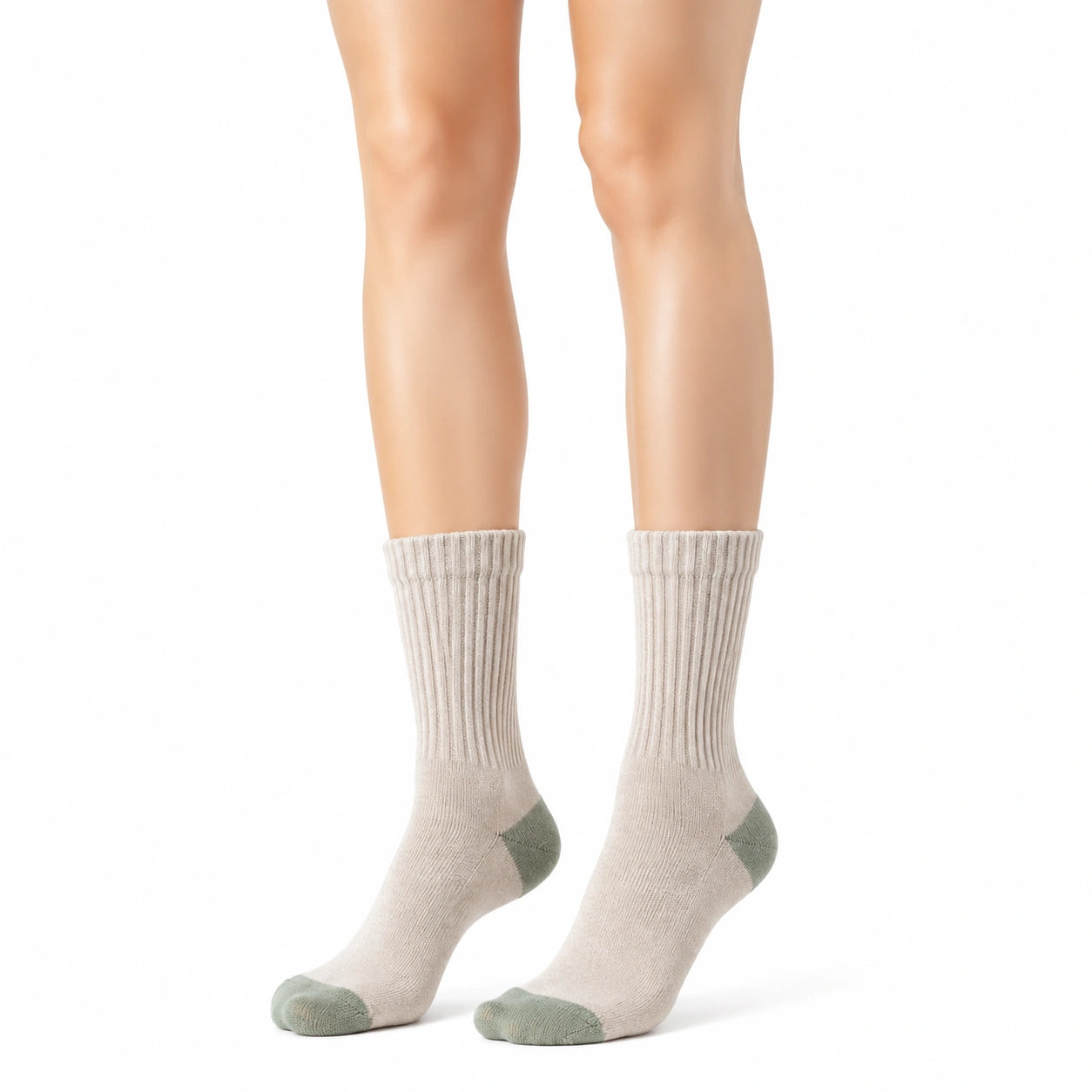 Socken 39-42 aus Textil Beige mit Salbeigrün gerippt für Alltag