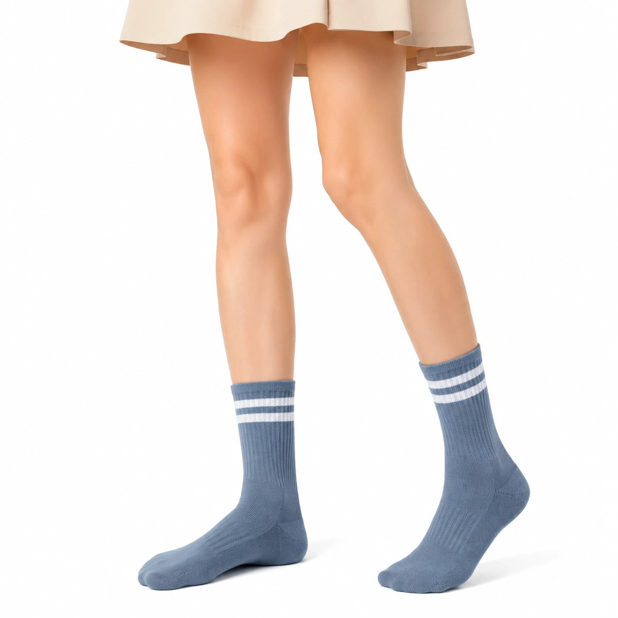 Socken Größe 39-42 Blau Weiß gerippt mit Streifen Sportstil