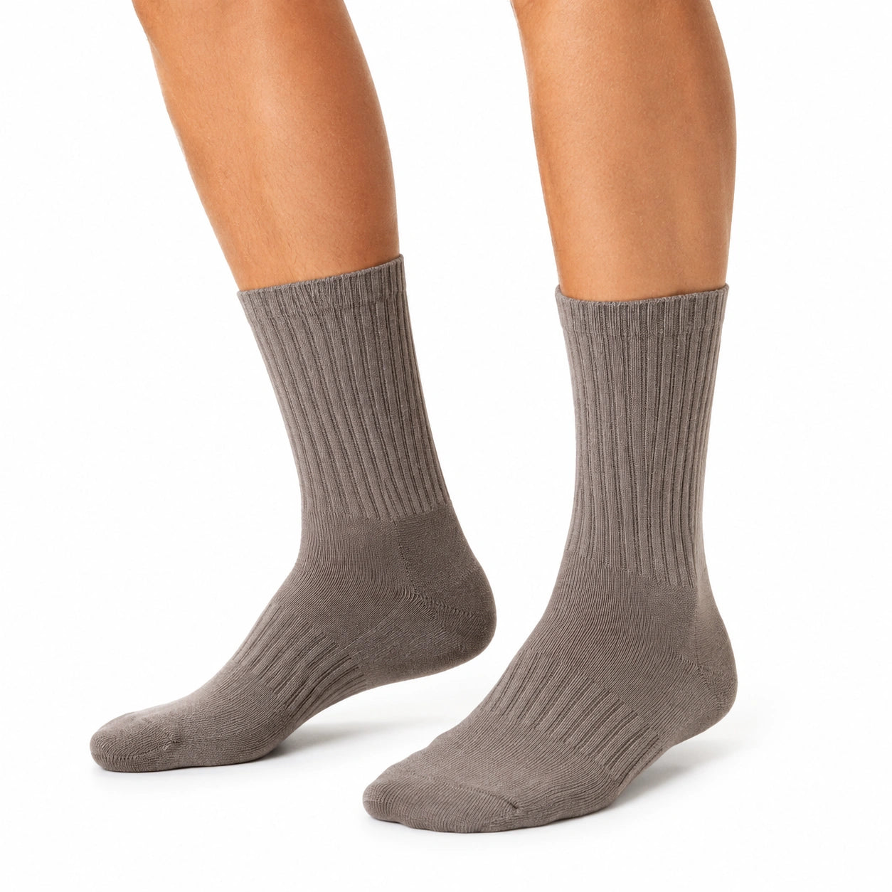 Socken 35-38 aus Textil Taupe gerippt für Alltag
