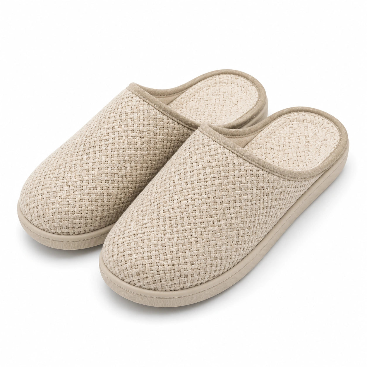 Hausschuhe Größe 42/43 aus Textil in Beige für Innenräume mit gewebtem Obermaterial