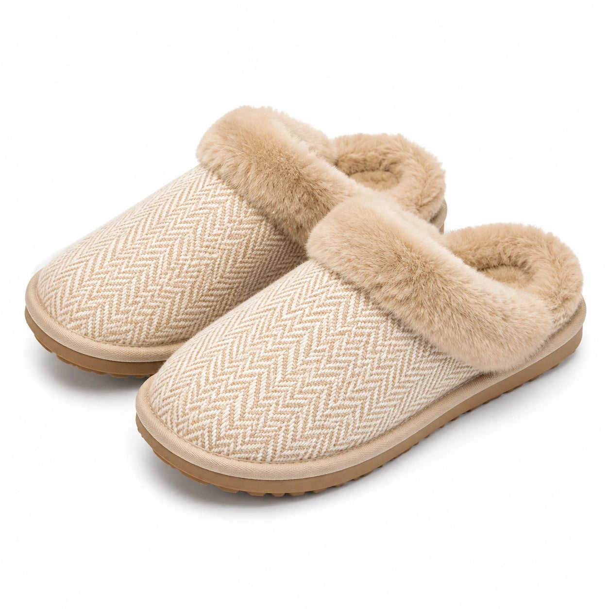 Hausschuhe Größe 42/43 Beige Textil mit Plüschfutter rutschfeste Sohle