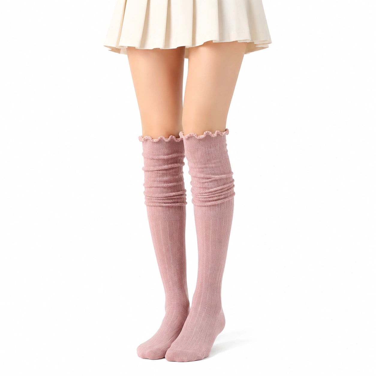 Damen Kniestrümpfe Größe 35-38 aus Textil Rosa für Alltag mit Rüschenbund