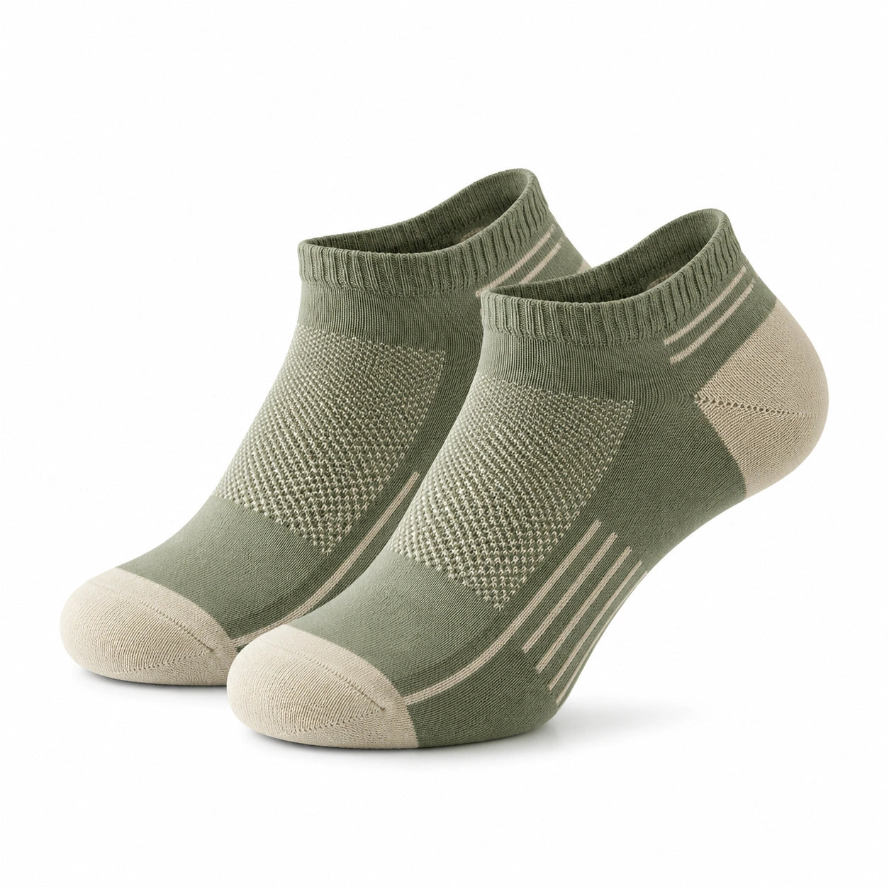 Sneakersocken 35-38 aus Textil in Olivgrün Beige - atmungsaktiv gerippt