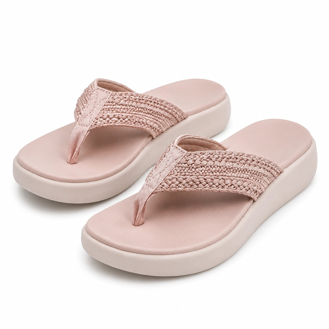 Zehentrenner Sandalen Größe 42/43 Textil Rosa Plateau Freizeit
