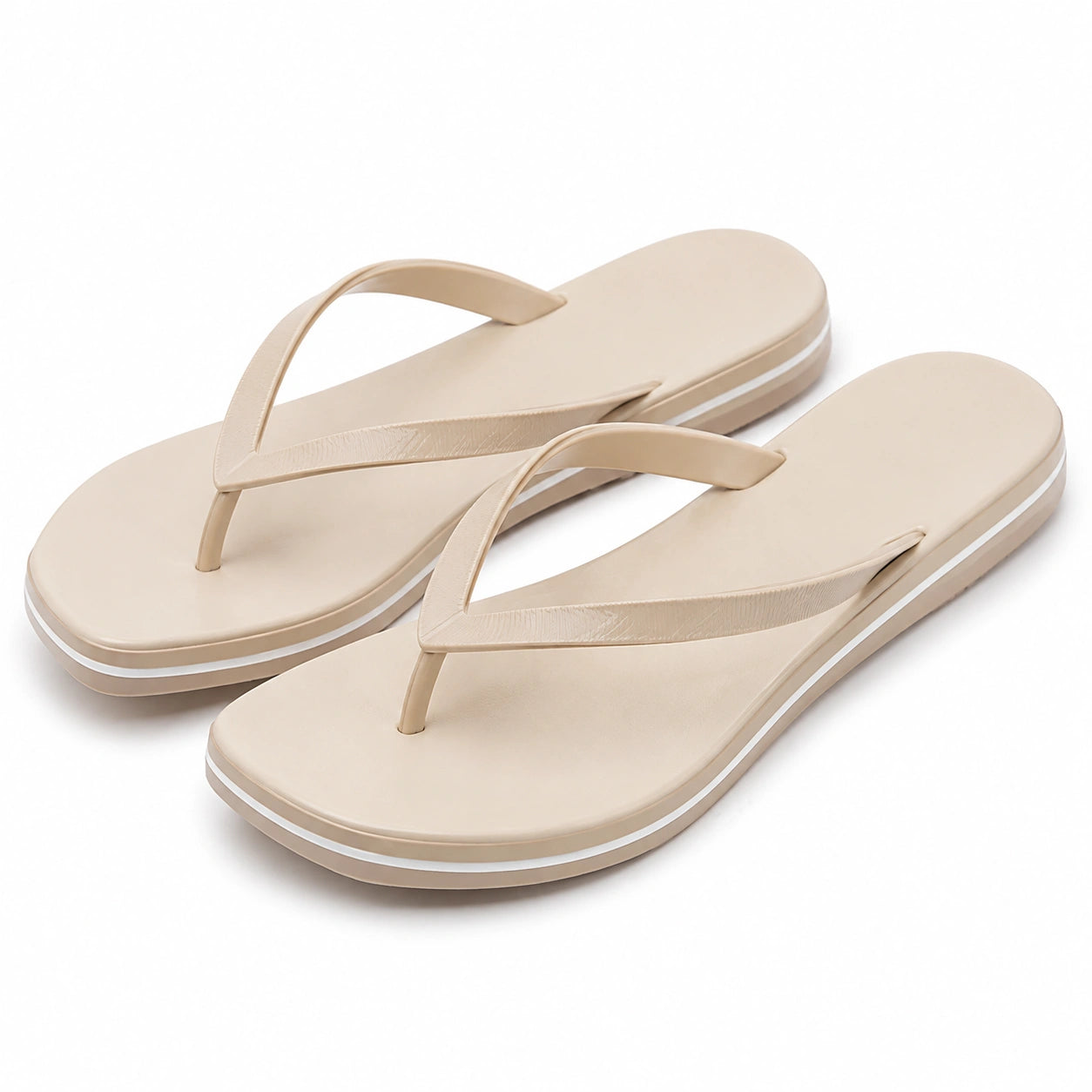 Zehentrenner 42/43 aus Synthetik in Beige Weiß mit flacher Sohle
