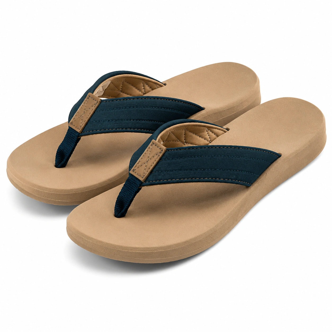 Zehentrenner Sandalen Größe 42/43 Beige Dunkelblau mit Textilriemen