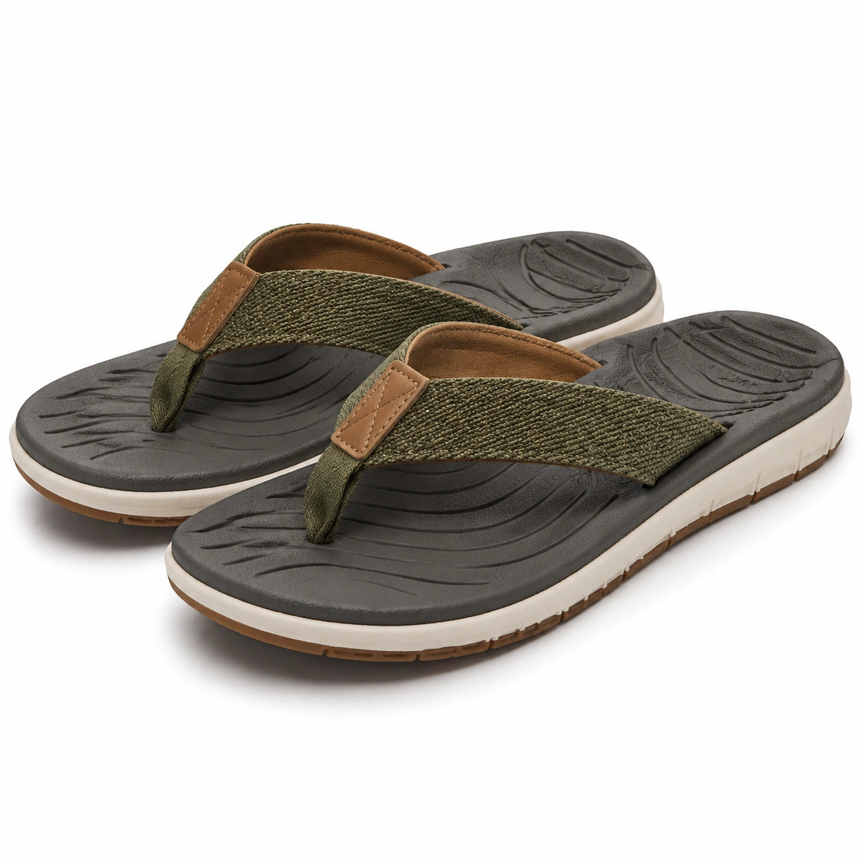 Zehentrenner Sandalen Größe 38/39 Textil Olivgrün Freizeit rutschhemmende Sohle