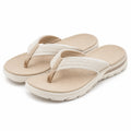 Zehentrenner 38/39 Beige mit Textilriemen und profilierter Sohle
