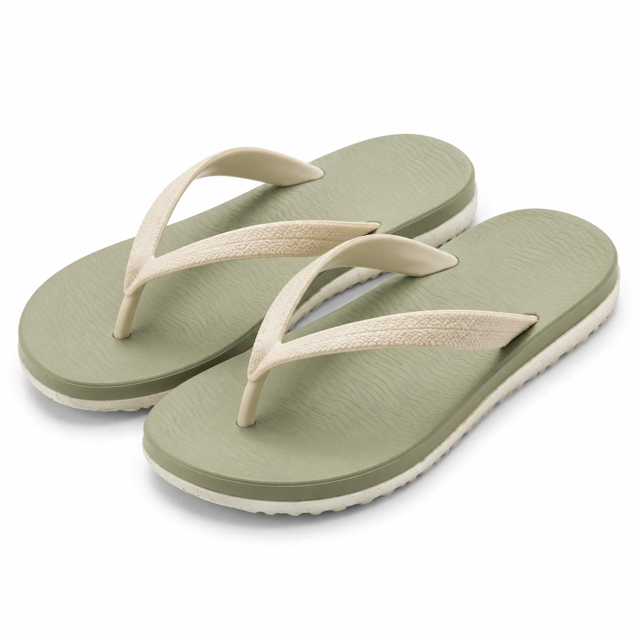 Zehentrenner 38/39 aus Kunststoff in Salbeigrün und Beige mit profilierter Sohle