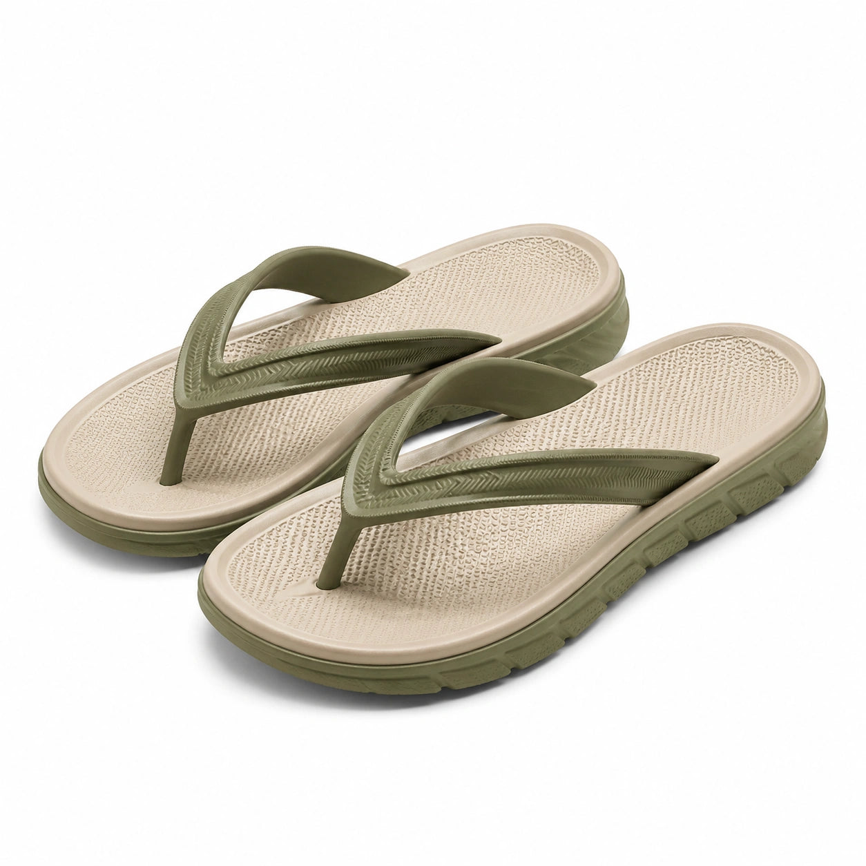 Zehensandalen Größe 40/41 aus Kunststoff Beige Olivgrün mit profilierter Sohle